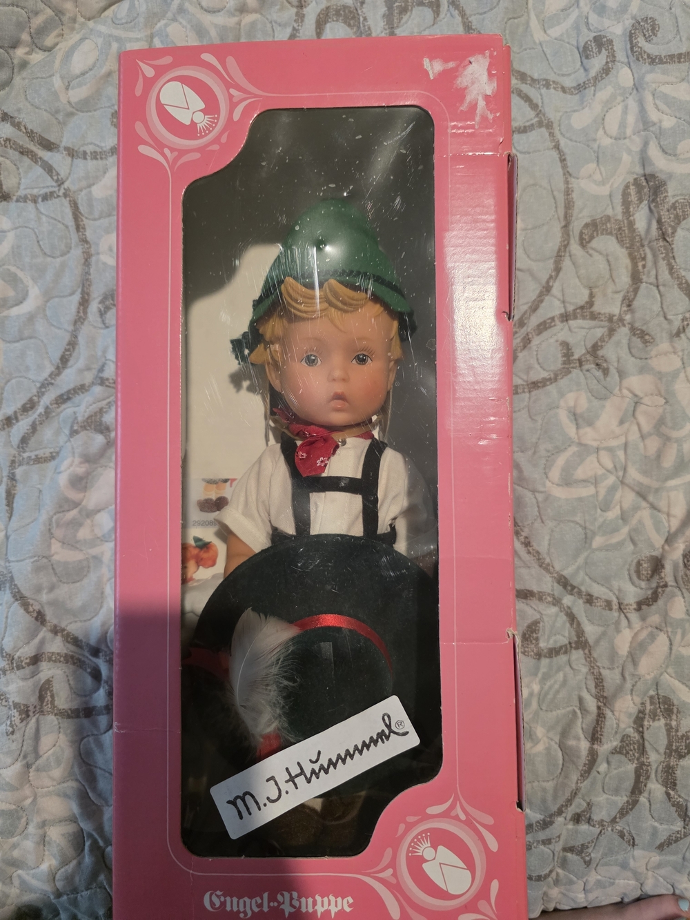 M.J. Hummel Styled Boy Doll in Green Hat and Black Outfit